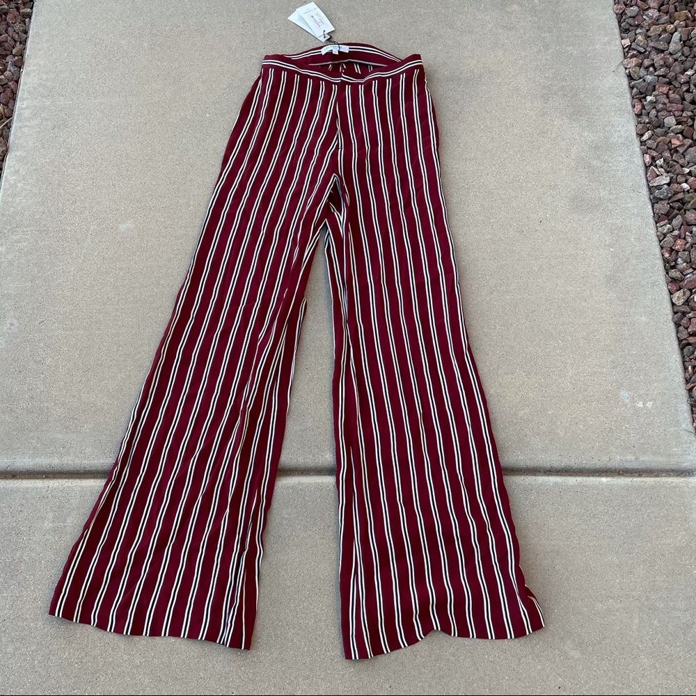 Burgundy striped wide leg pants
